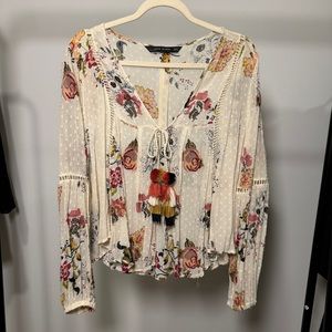 Zara Boho Style Floral Blouse Top, Size M